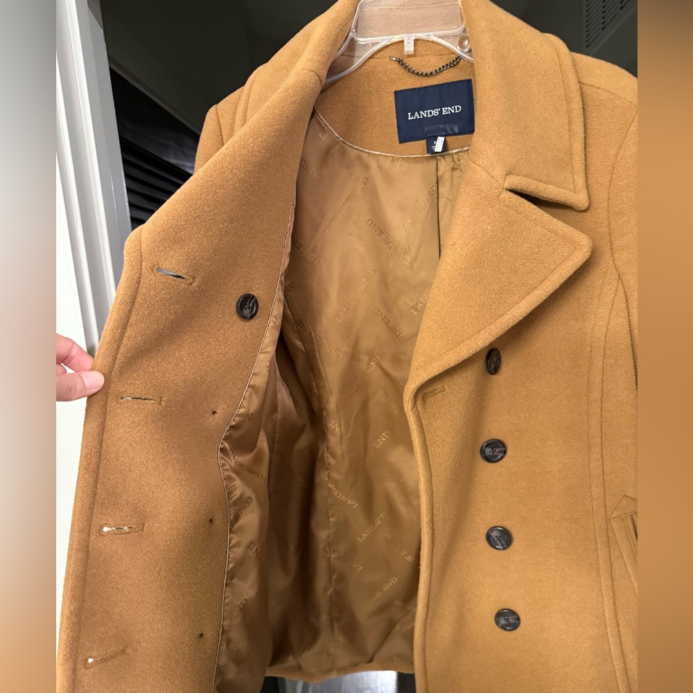 Lands’ End Wool Peacoat Camel Tan Color - Picture 6 of 9